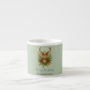 Taza De Espresso Cabeza de ciervo rústico del bosque con follaje de
