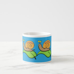 Taza De Espresso Caca, caracol feliz en un ilustracion personalizad