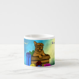 Taza De Espresso Cachorro en una caja , Feliz Navidad