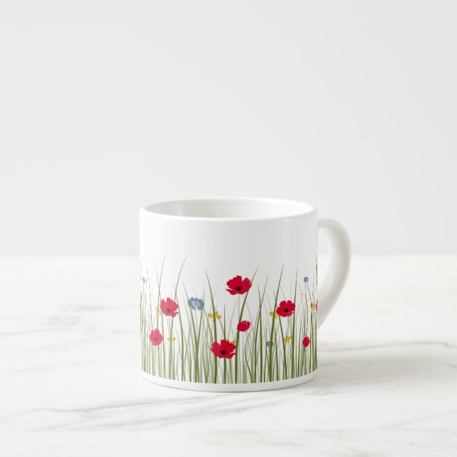 Taza De Espresso Cachorros rojos de flores silvestres (Derecha)
