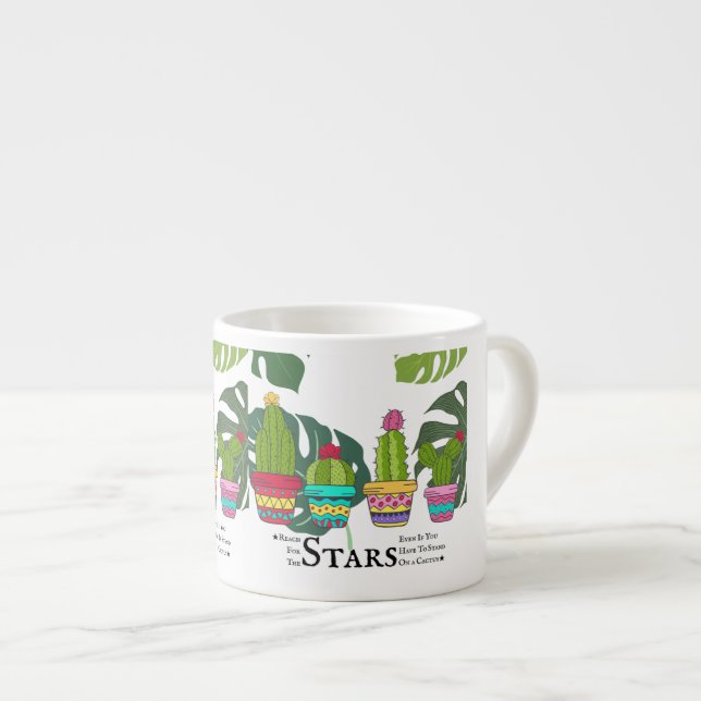 TAZA DE ESPRESSO CACTUS CON CITAS Y GRANDES HOJAS (Derecha)