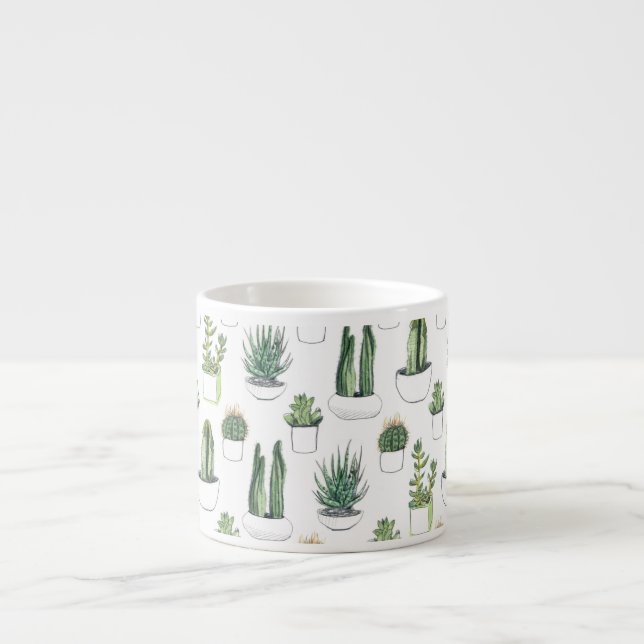 Taza De Espresso Cactus y Succulent de Acuarela (Frente)
