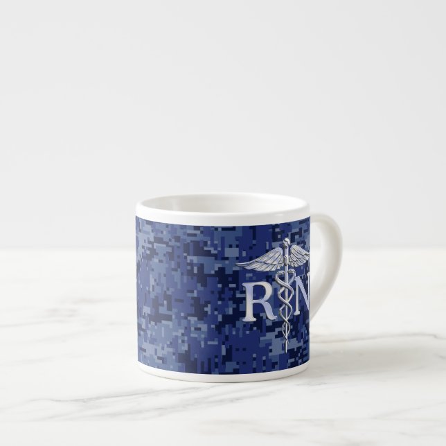 Taza De Espresso Caduceo de plata del RN de la enfermera (Derecha)