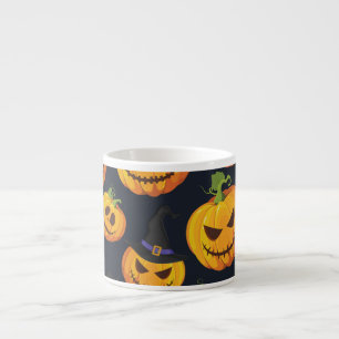 Taza De Espresso Calabaza de Halloween: Patrón de Brujas Vintage