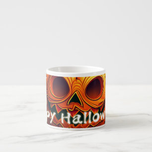 Taza De Espresso Calabaza naranja espeluznante con cara, Halloween