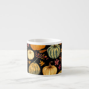 Taza De Espresso Calabazas acuarelas: Patrón sin foco de otoño.