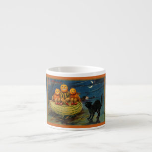 Taza De Espresso Calabazas de Halloween vintage Gato negro