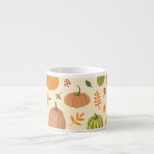 Taza De Espresso Calabazas verdes y naranjas, patrón sin fisuras.