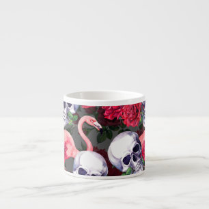 Taza De Espresso Calavera floral, flamingo sin costuras.