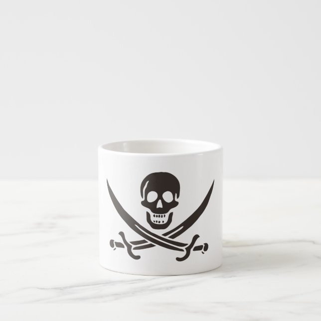 Taza De Espresso Calavera obsidiana espada Bandera pirata de Calico (Frente)