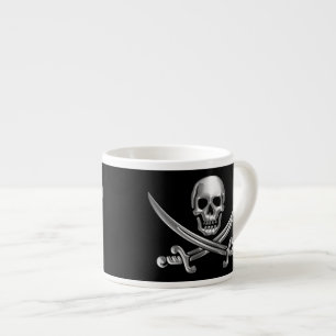 Taza De Espresso Calavera plateada y espadas cruzadas