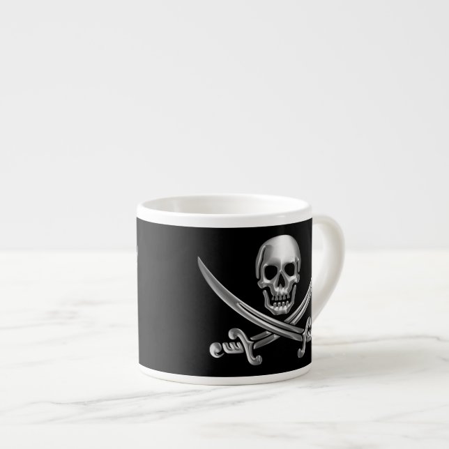 Taza De Espresso Calavera plateada y espadas cruzadas (Derecha)
