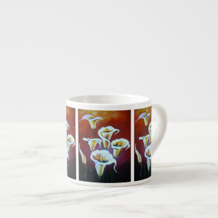 Taza De Espresso Calla Blanca Lilies Flores De Corte Artísticas En