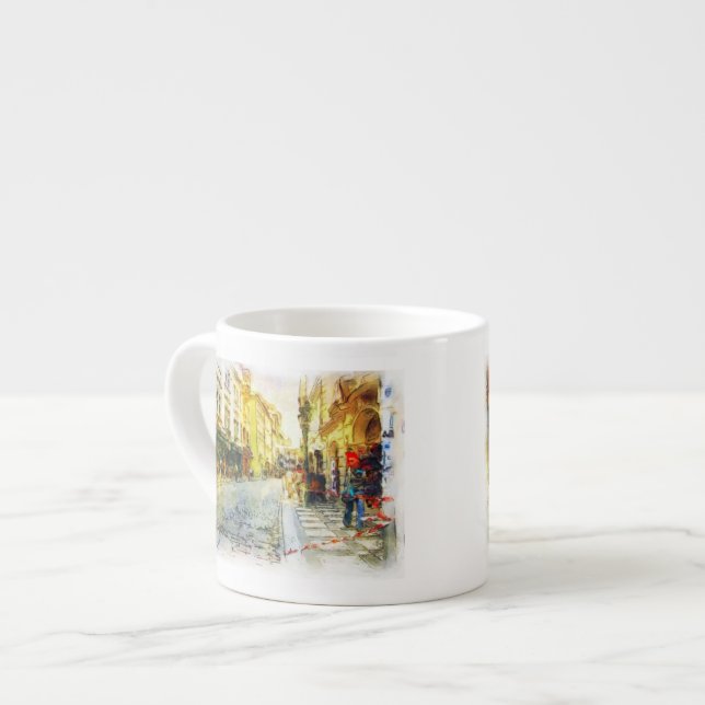 Taza De Espresso Calles de la acuarela vieja de Praga (Izquierda)