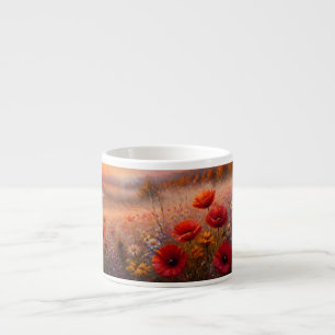 Taza De Espresso Campo de amapolas al atardecer pintura impresionis