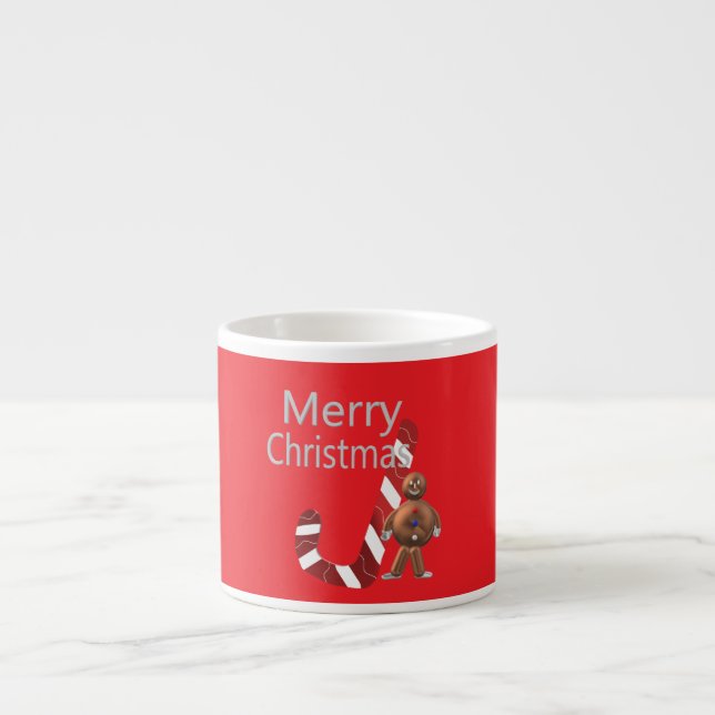 Taza De Espresso Candy Cane & Gingerbread Snowman Merry Christmas (Frente)