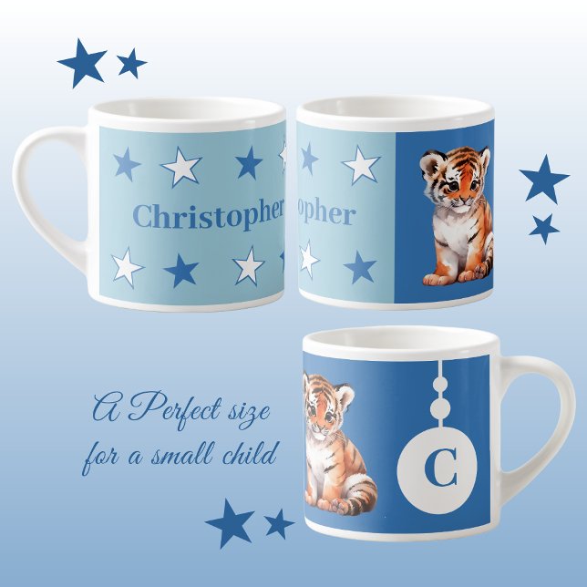 Taza De Espresso Canto de tigre infantil nombre personalizado azul (Subido por el creador)