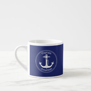 Taza De Espresso Capitán náutico Monogrammed Name Blue del ancla