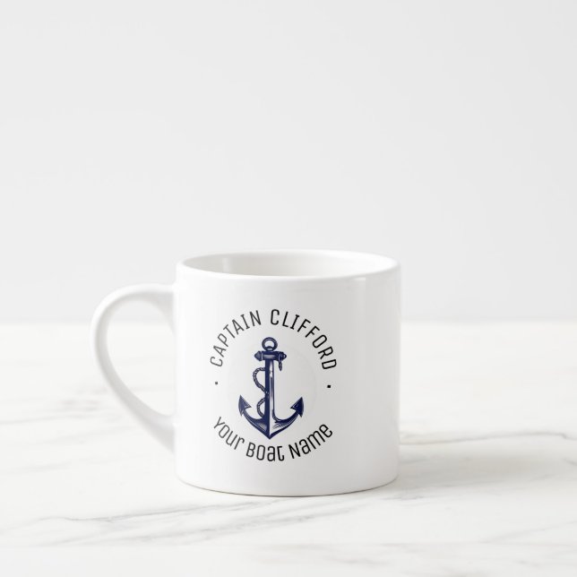 Taza De Espresso Capitán personalizado Nombre Bote Nautical Anchor  (Izquierda)