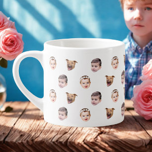 Taza De Espresso Cara personalizado, regalo familiar único 3 fotos 