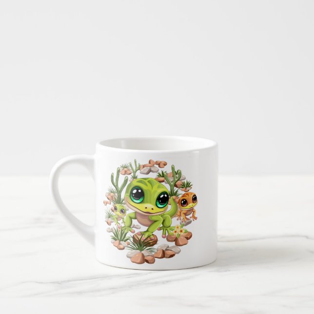 Taza De Espresso Caracteres de dibujos animados de Baby Geckos Cute (Izquierda)