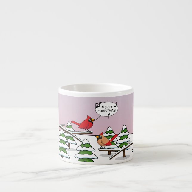 Taza De Espresso Cardenal rojo curado canta Feliz Navidad (Frente)