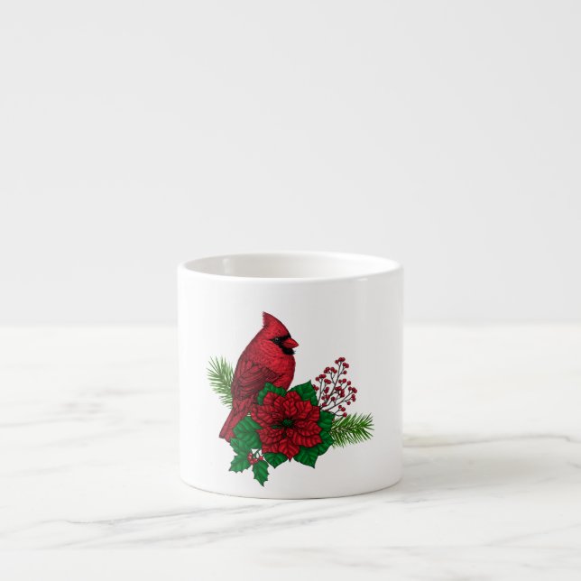 Taza De Espresso Cardenales rojos sobre decoración de Navidades (Frente)
