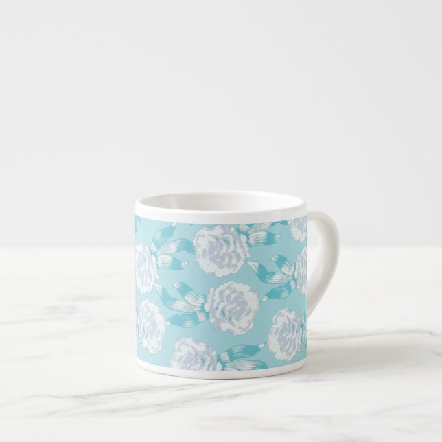 Taza De Espresso Carnation aqua azul patrón café espresso mug (Derecha)