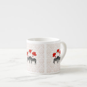 Taza De Espresso Cebras y corazones en damasco rosa