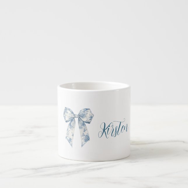 Taza De Espresso Chic White Blue Floral Bow (Frente)