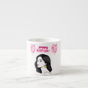Taza De Espresso Chica Chic Cumpleaños Feliz Globos Rosados Elegant