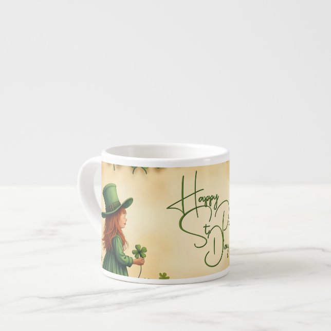 Taza De Espresso Chica del Día de San Patricio con Shamrock (Izquierda)