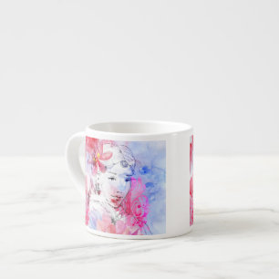 Taza De Espresso Chica hermoso con un ramo de flores