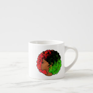 Taza De Espresso Chica negra panafricana mujer rojo orgullo verde a