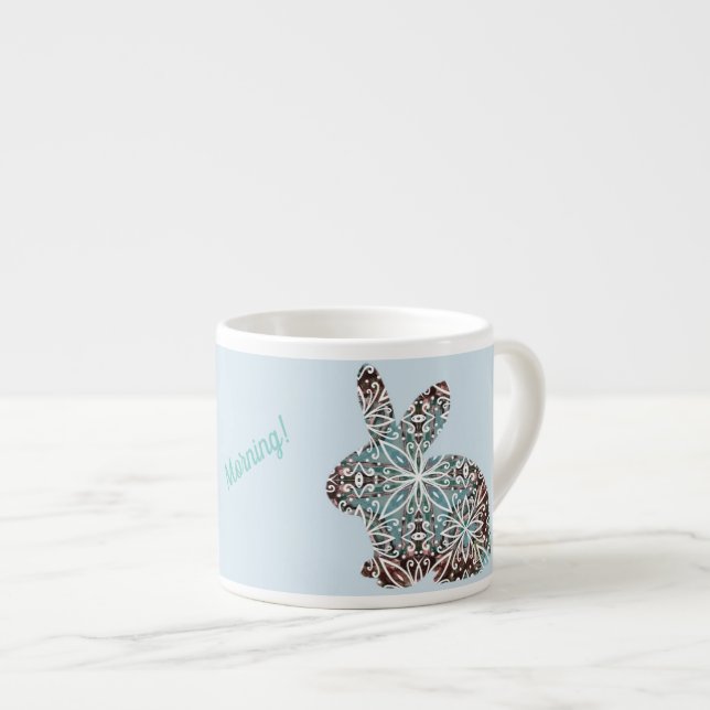 Taza De Espresso Chocolate de conejo de Mandala y Blues (Derecha)