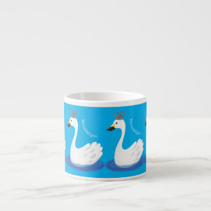 Taza De Espresso Cisne blanco lindo con dibujo animado de corona