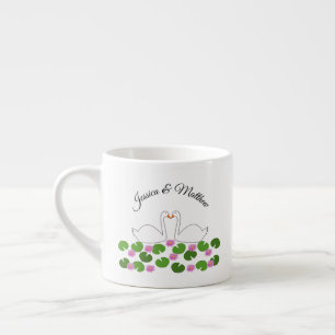 Taza De Espresso Cisnes blancas y nenúfares Bodas Personalizado