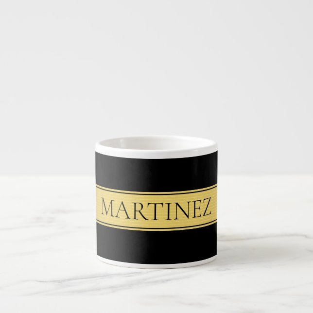 Taza De Espresso Clásica Faux Gold Stripe & Black Background o DIY (Frente)