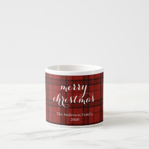 Taza De Espresso Clásico Cuadro Escocés Feliz Navidad Festivo -