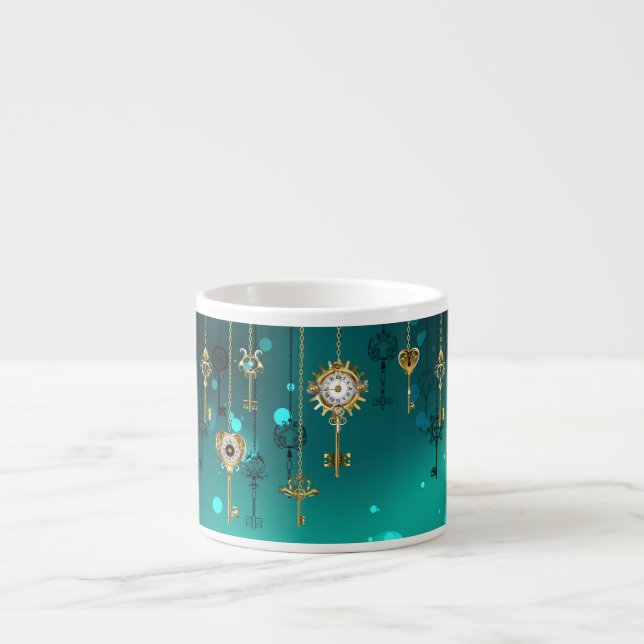 Taza De Espresso Claves de esqueleto antiguas sobre fondo verde (Frente)