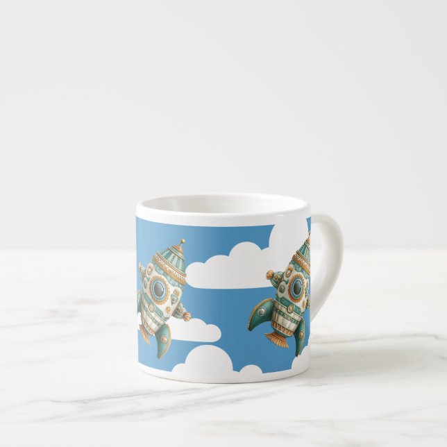 Taza De Espresso Cohetes Turquesa (Derecha)