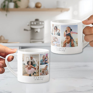 Taza De Espresso Colage de Fotos de Familia con Nombre Personalizad