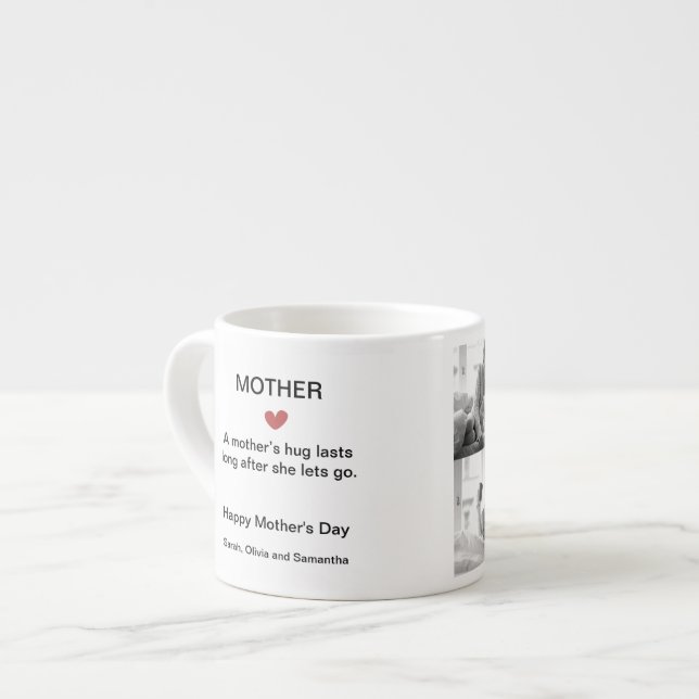 Taza De Espresso Collage de fotos blanco y negro con texto Personal (Izquierda)