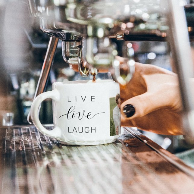 Taza De Espresso Collage moderno Pareja foto y Live Love Laugh Gift (Subido por el creador)