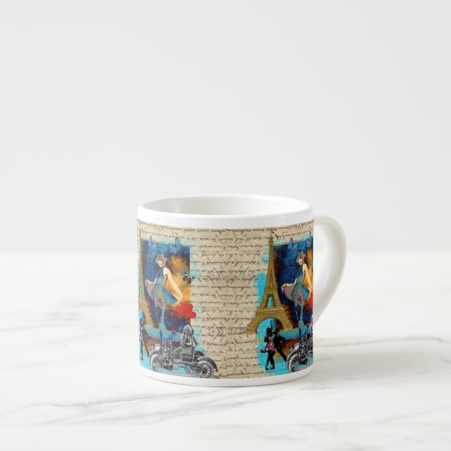 Taza De Espresso Collage romántico de París (Derecha)