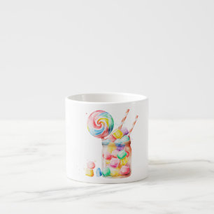 Taza De Espresso Coloquios arcoiris de mano y caramelos de gelatina
