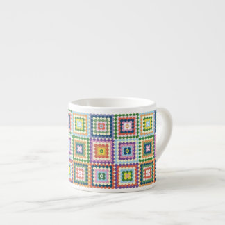 Taza De Espresso Colorful Retro Mid-Century Mid-Mod Crochet Blossom