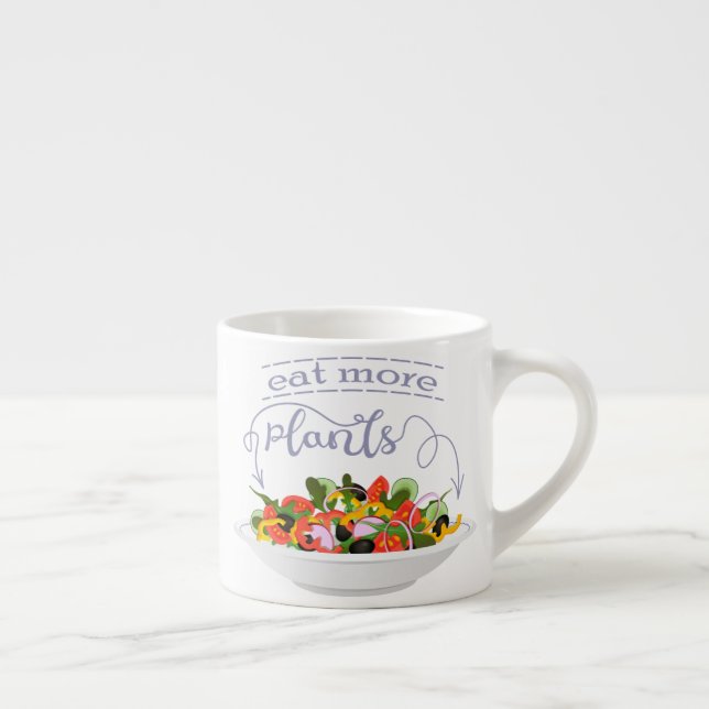 Taza De Espresso Coma más plantas con letras de motivación de ensal (Derecha)
