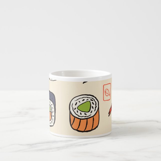 Taza De Espresso Comida de sushi, diseño de patrones impecable. (Frente)