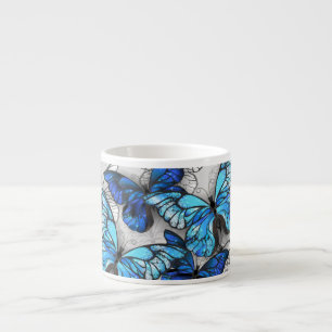 Taza De Espresso Composición de mariposas blancas y azules